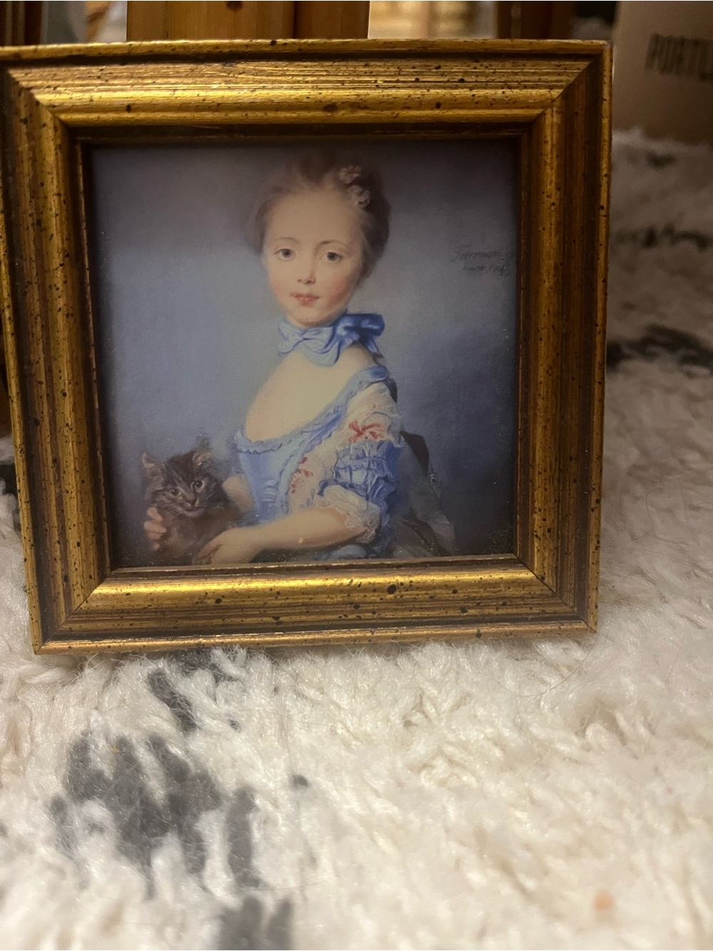 Vtg "Girl with a Kitten" Jean-Baptiste Perronneau  Framed Picture